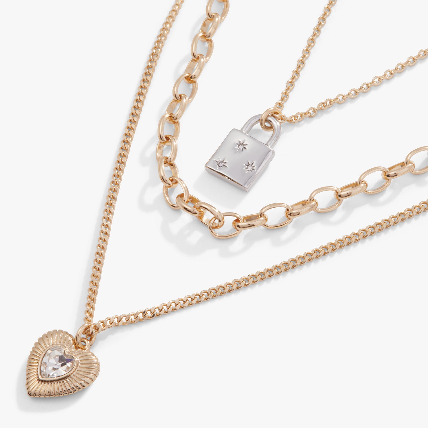 Multi-Chain Heart + Lock Necklace
