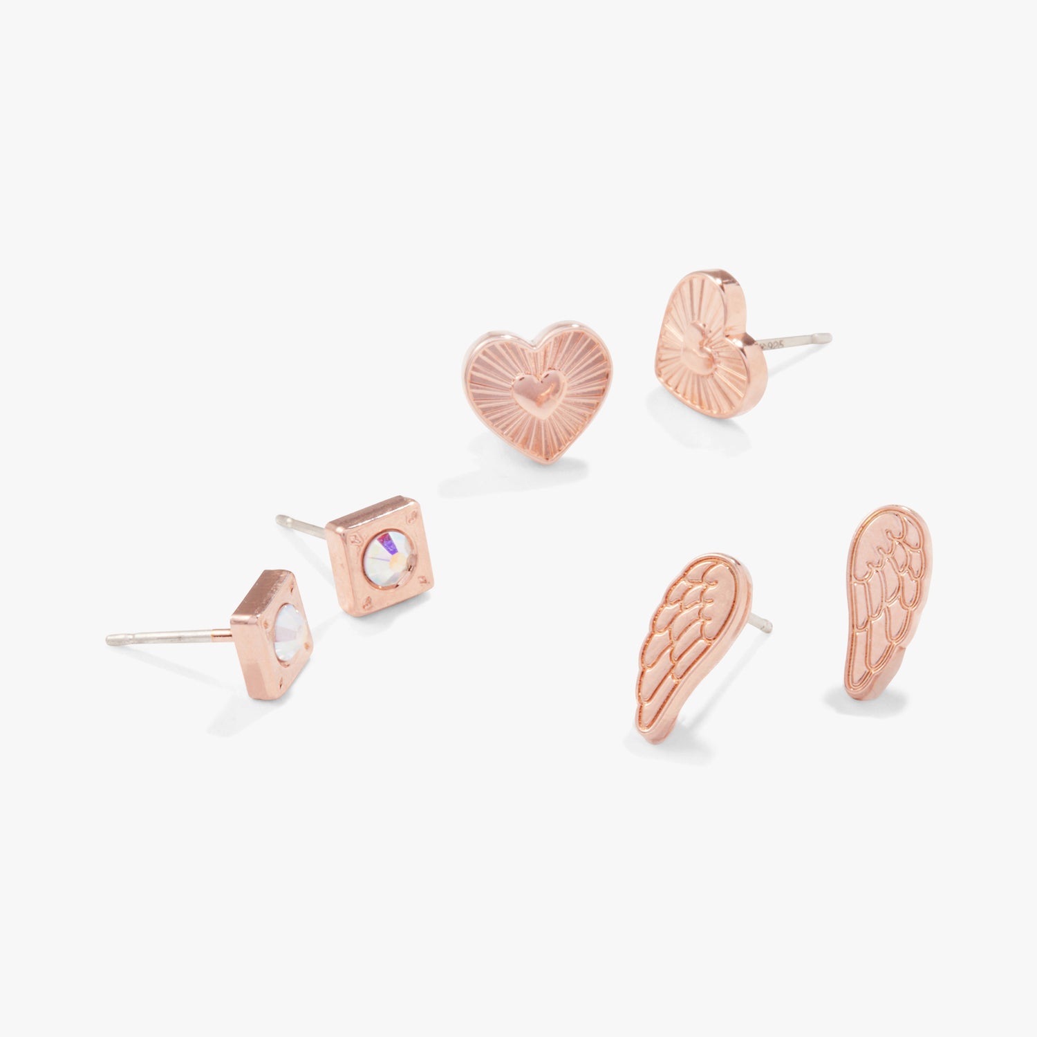 Angel Wing Heart Earrings, Set of 3