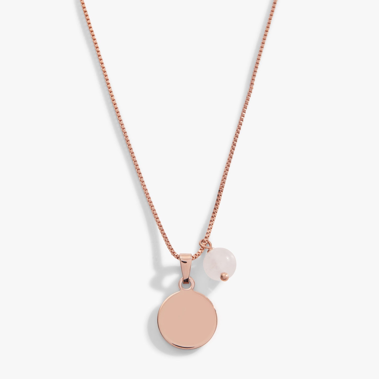 Engravable Circle Charm + Rose Quartz Bead Necklace