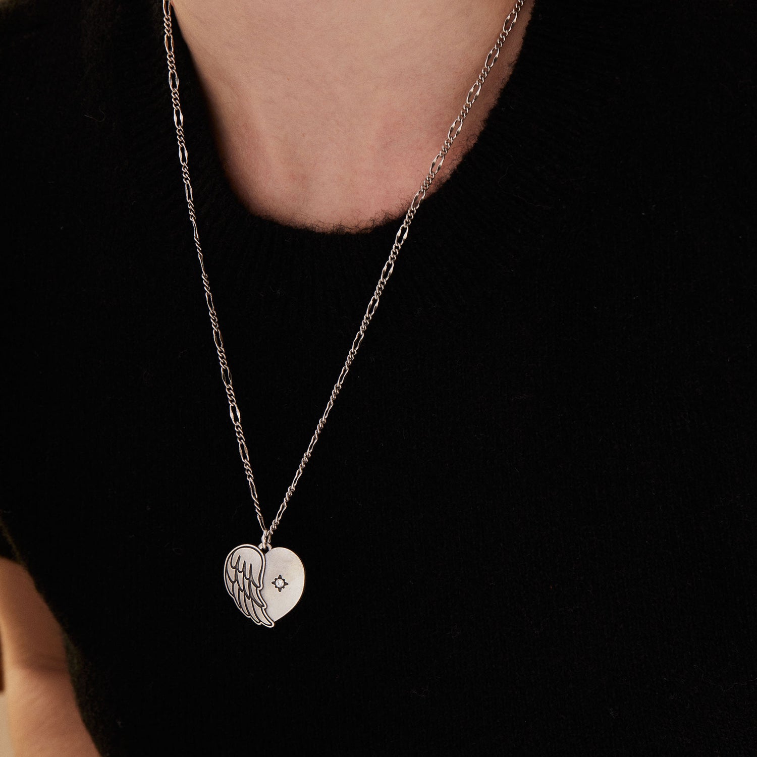 'Family Forever' Angel Wing Heart Pendant Necklace